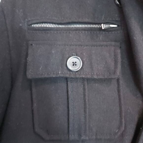 Guess Black Wool Blend Pea Coat Size L - Picture 4 of 9